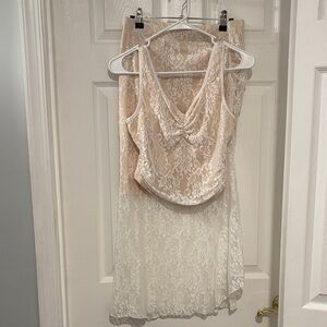 Lace Overlay Two-Piece Dress Set in Nude and Ivory